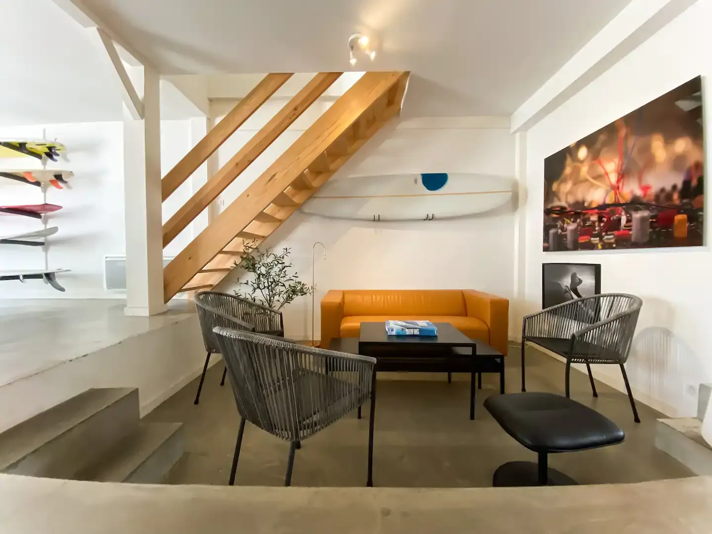 Common living room with red sofa